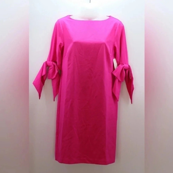 NWT CeCe size 2 Tie-Sleeve Shift Dress barbiecore pink boat neck - Picture 3 of 7